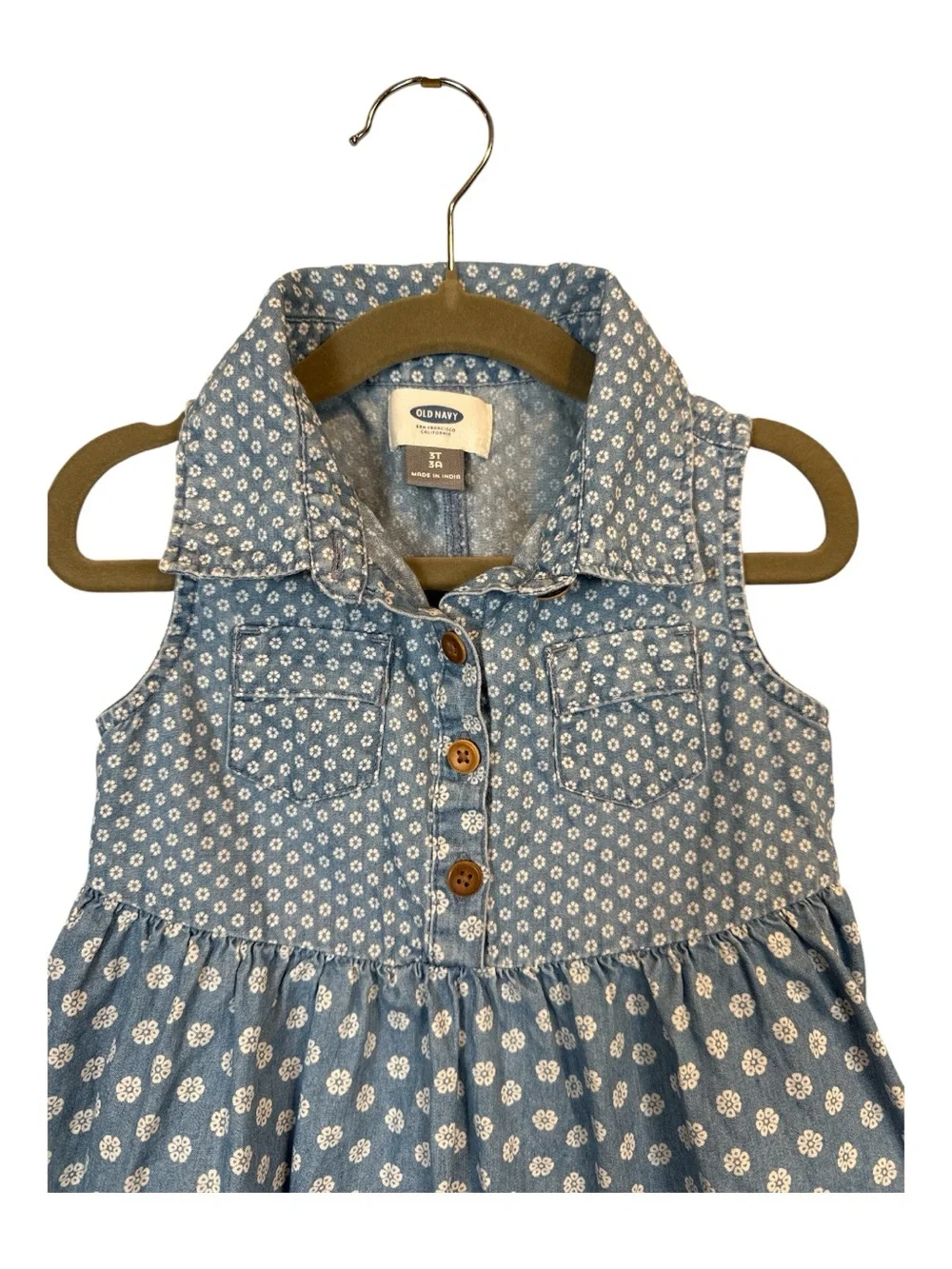 Old Navy Toddler Girl Chambray Blue Floral Print Sleeveless Collared Dress Sz 3T